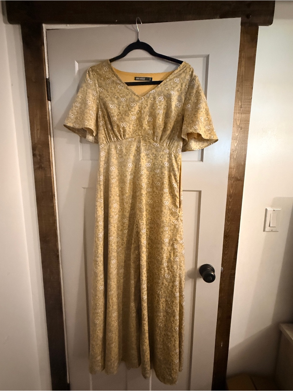 Mikarose Mustard Yellow Floral V-Neck Maxi Dress